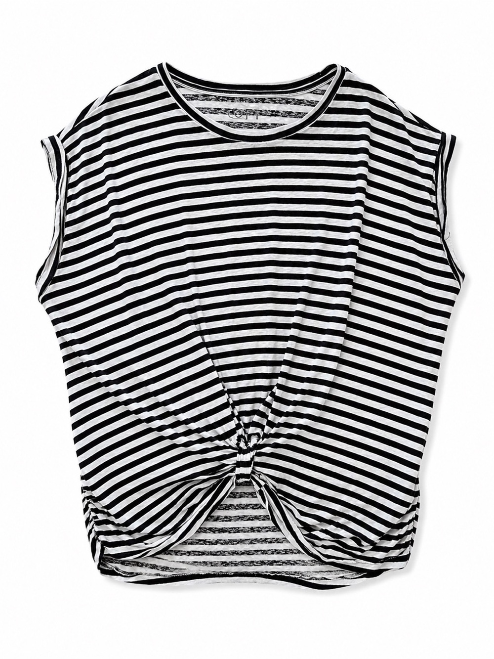 LOFT Black & White Striped Tie-Front Tank 0034